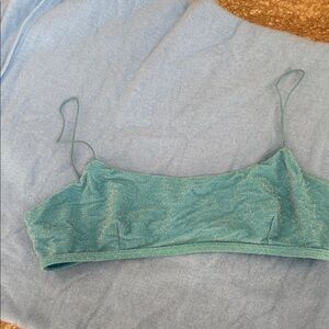 Teal Shimmery Bikini Top with Thin Straps - Women Swim